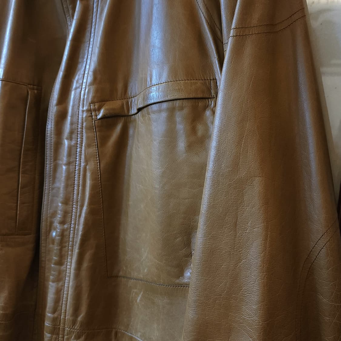 DKNY 도나카란 뉴욕 프렌치 바이커 레더자켓 카멜 M 상품이미지5