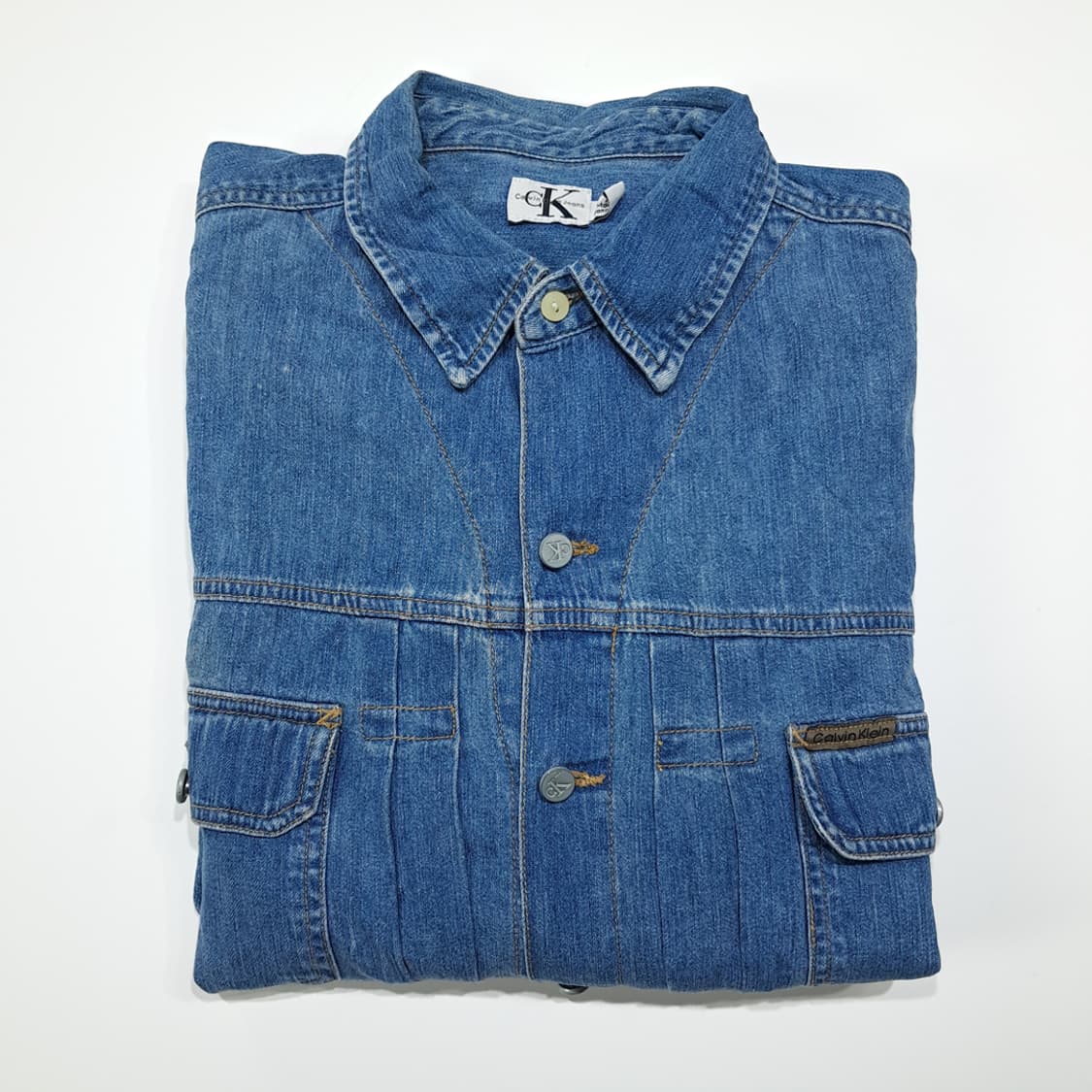 CL339 XL 캘빈클라인 90s 홍콩판 데님 미디엄블루 셔츠 남방 상품이미지8