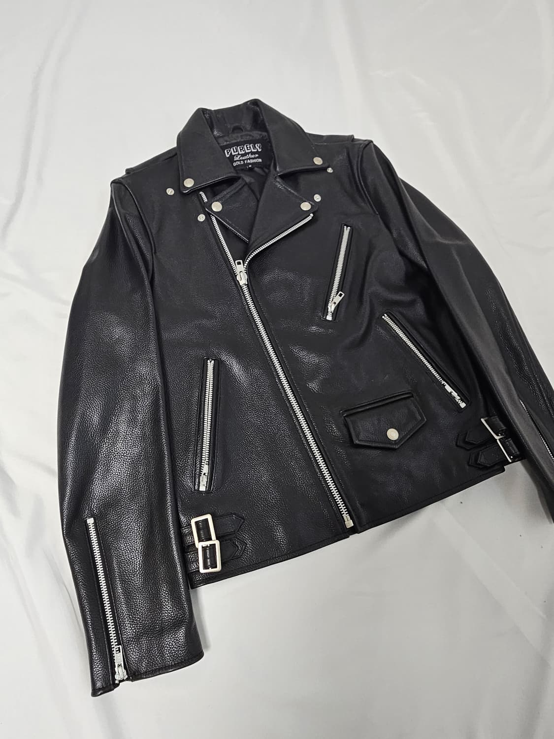 Purely 리얼레더 소가죽 카우 레더자켓 바이커 하이넥 남성 M 상품이미지3