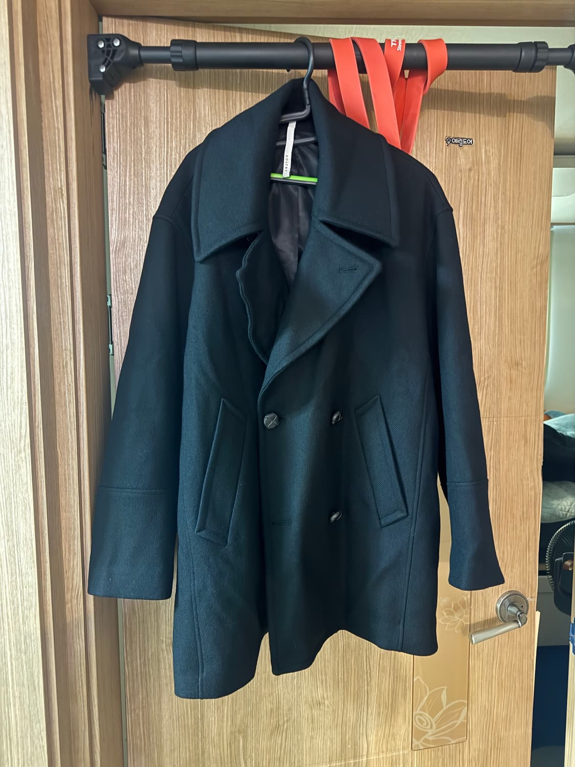 노이어 울 트위드 오버핏 피코트 블랙 상품이미지9