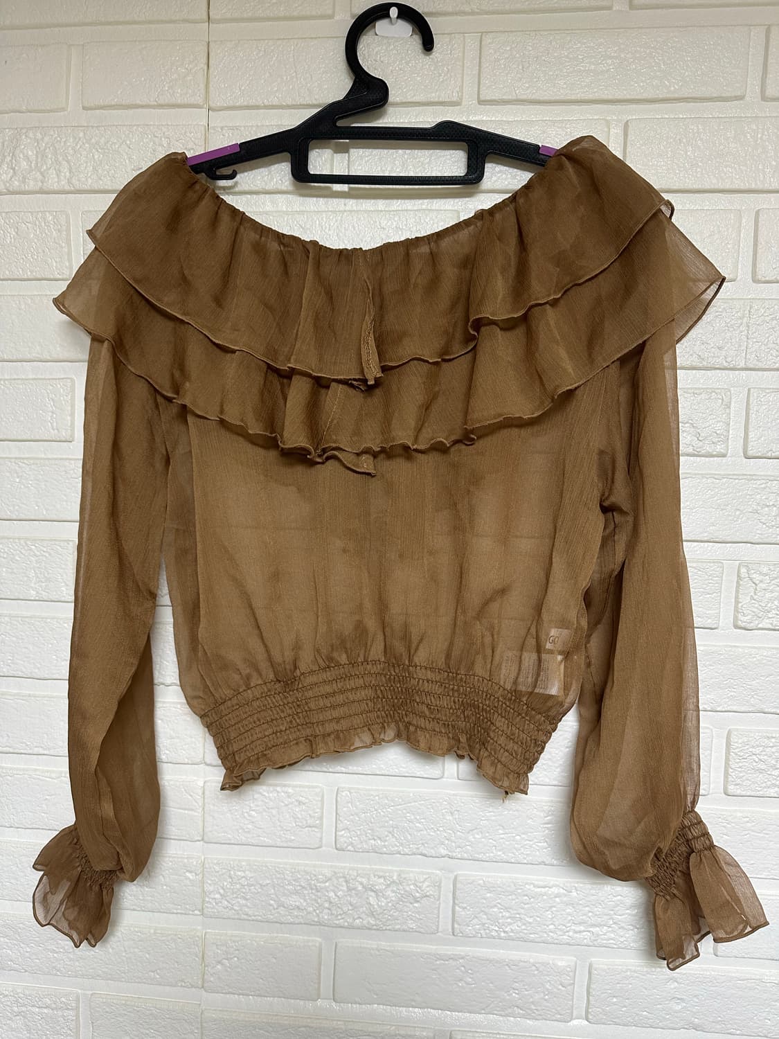 프릴 시스루 블라우스 브라운 상품이미지2