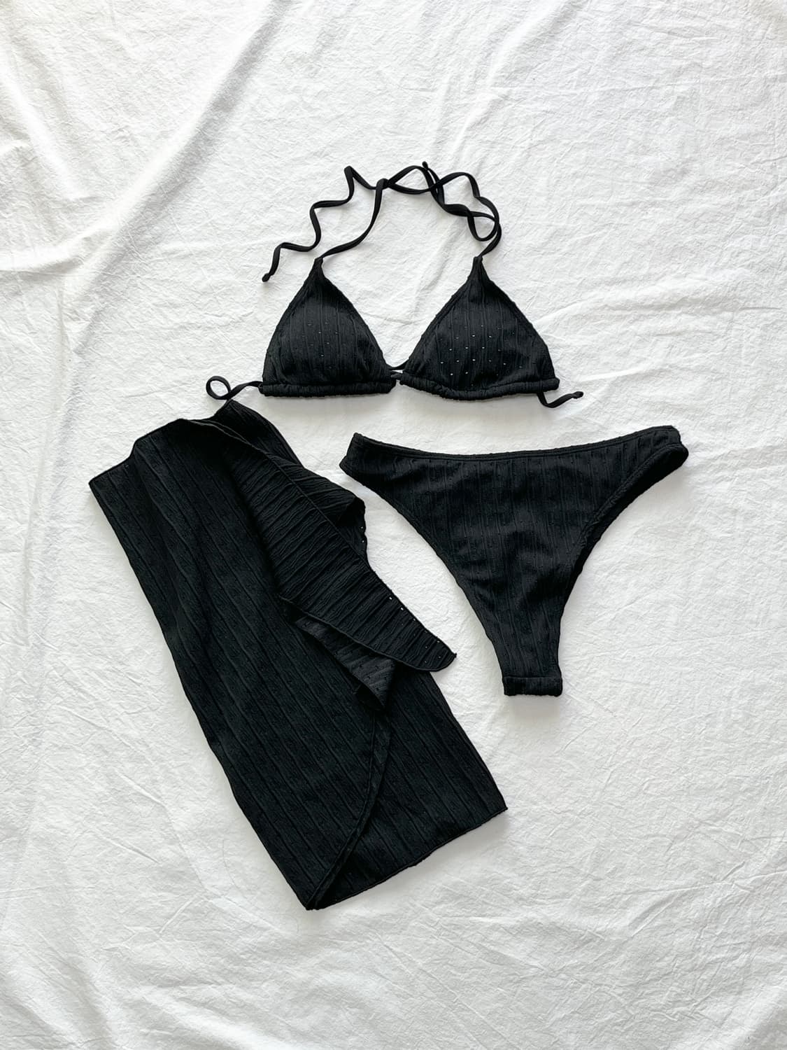 [M] 블랙 홀터넥 랩스커트 3피스 비키니 세트  상품이미지1