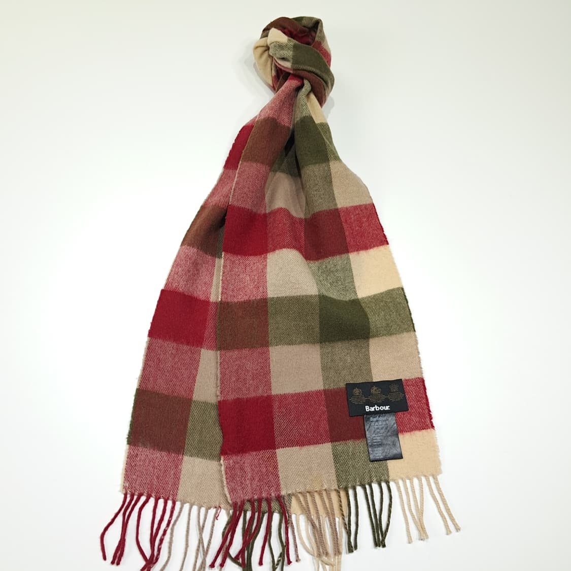 MX541 바버 램스울 블록체크 레드올리브 머플러 목도리 상품이미지2