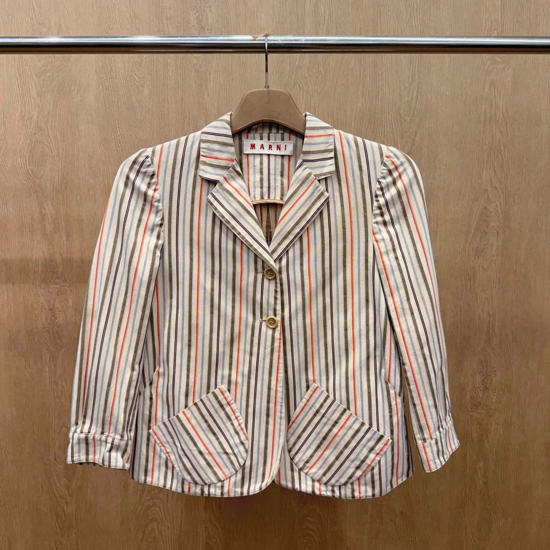 마르니 멀티 스트라이프 자켓 라펠 카라 투버튼 포켓 디테일 유니크 패턴 상품이미지2