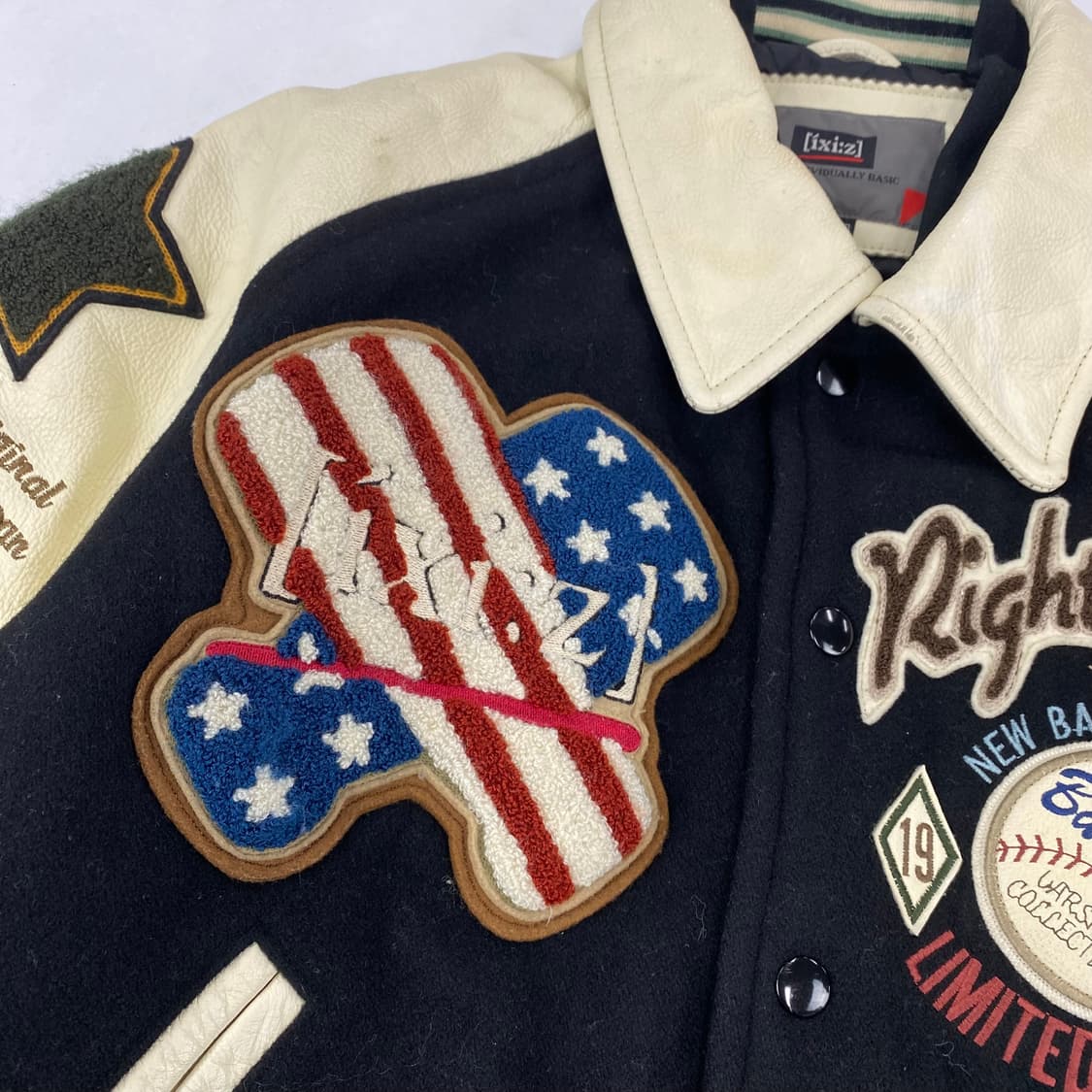 라이트 스태프 챔프 팀 빈티지 레더 배색 바시티 자켓 (100) 상품이미지5