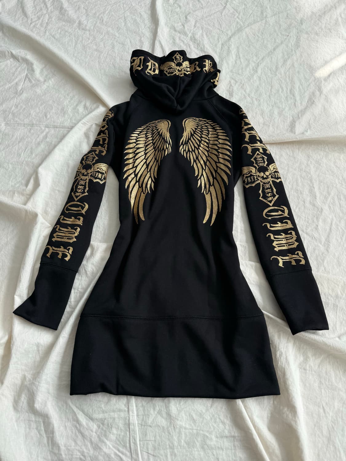 해골 펑크 갸루 후드 미니 딱붙 원피스 상품이미지1