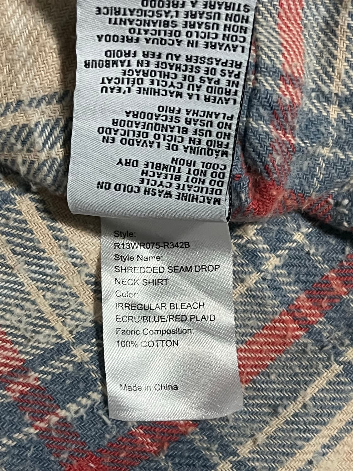 [XL] R13 슈레드 심 플란넬 드롭 셔츠 상품이미지6
