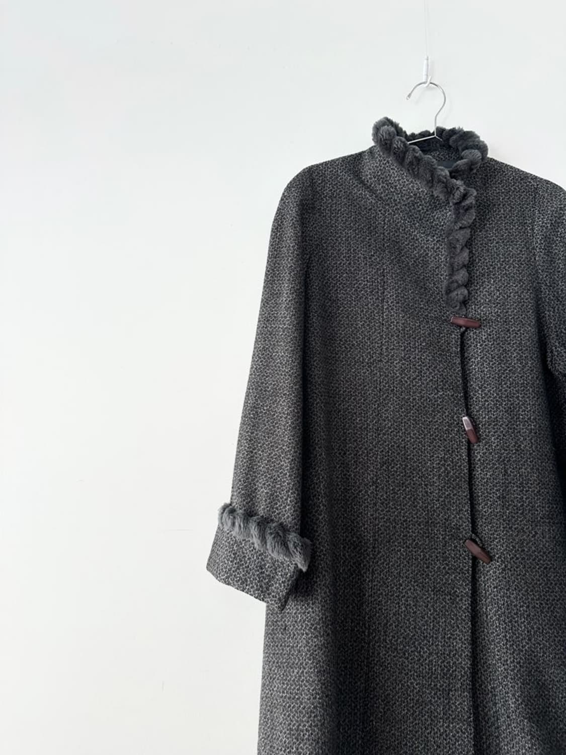 Round fur trimming coat / grey 상품이미지2