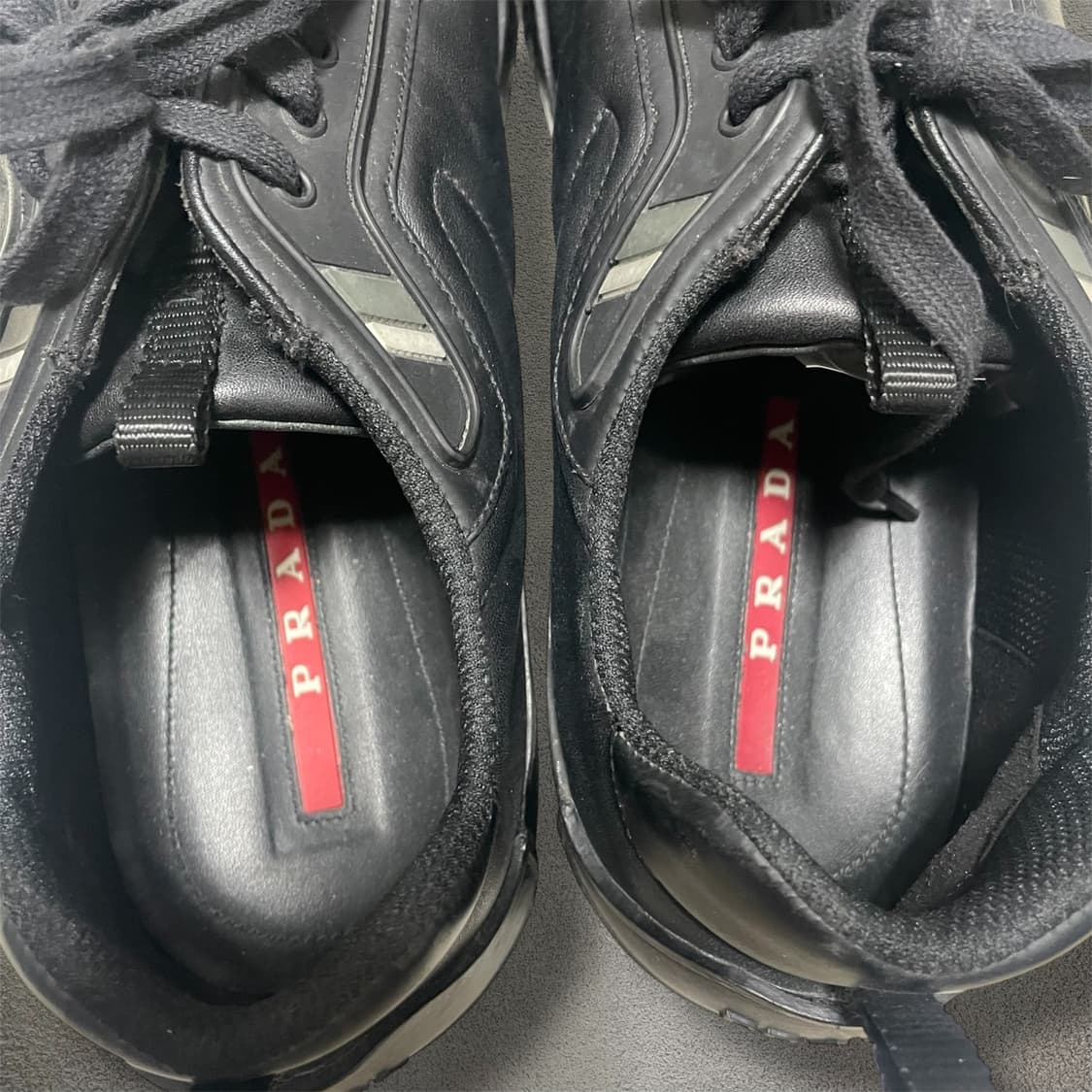 275~280) 프라다 스포츠 레더 가죽 스니커즈 신발 블랙 상품이미지6