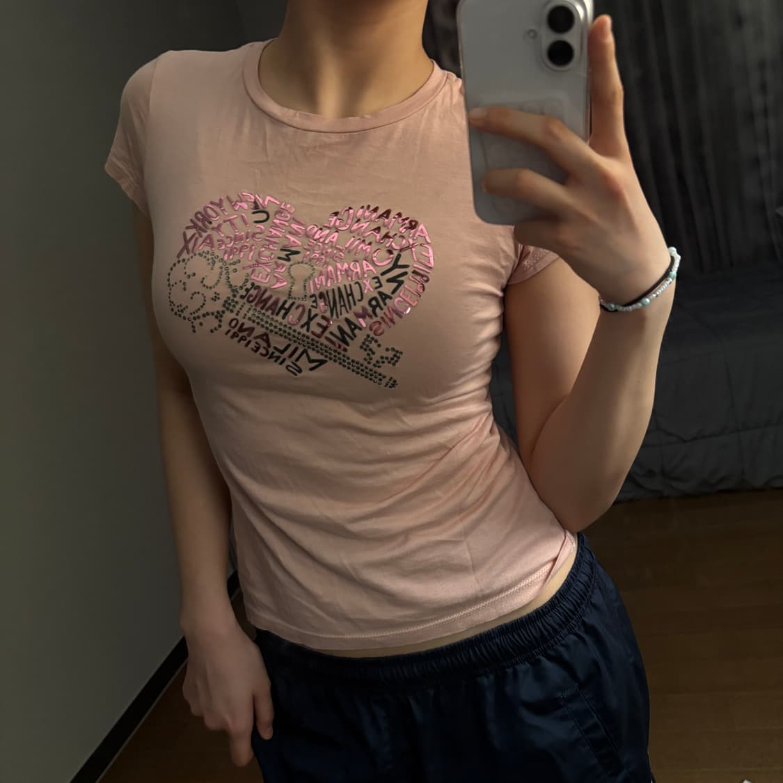 아르마니 익스체인지 핑크 딸기우유 슬림 반팔티 갸루 미사깔 y2k 상품이미지2