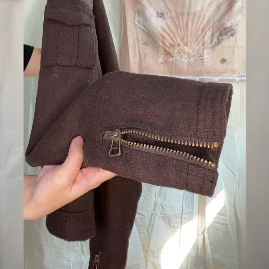 브라운 그런지 울 혼방 보아 자켓 (클리닝완료) 상품이미지3