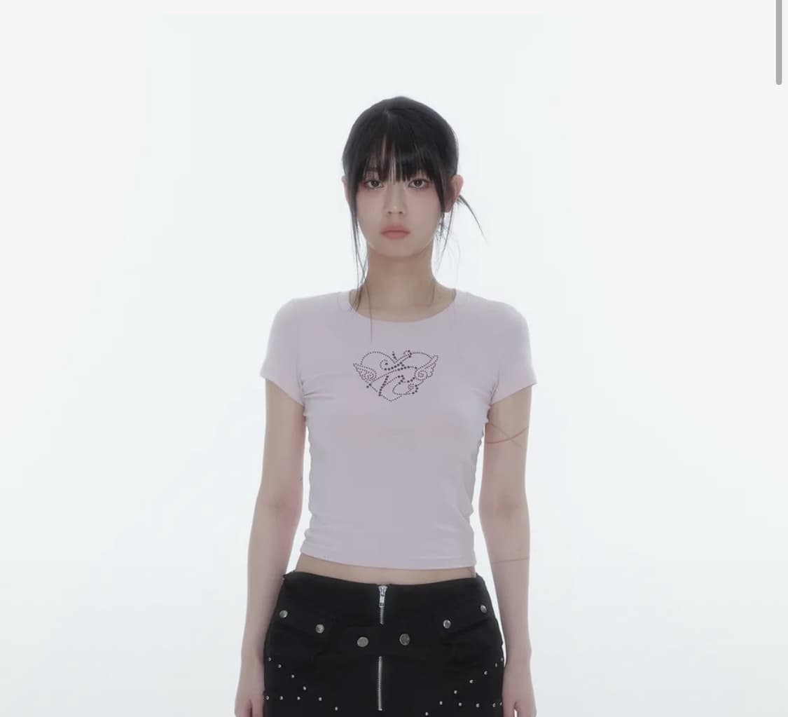 카시코 Flower Heart Baby Tee Pink 상품이미지1