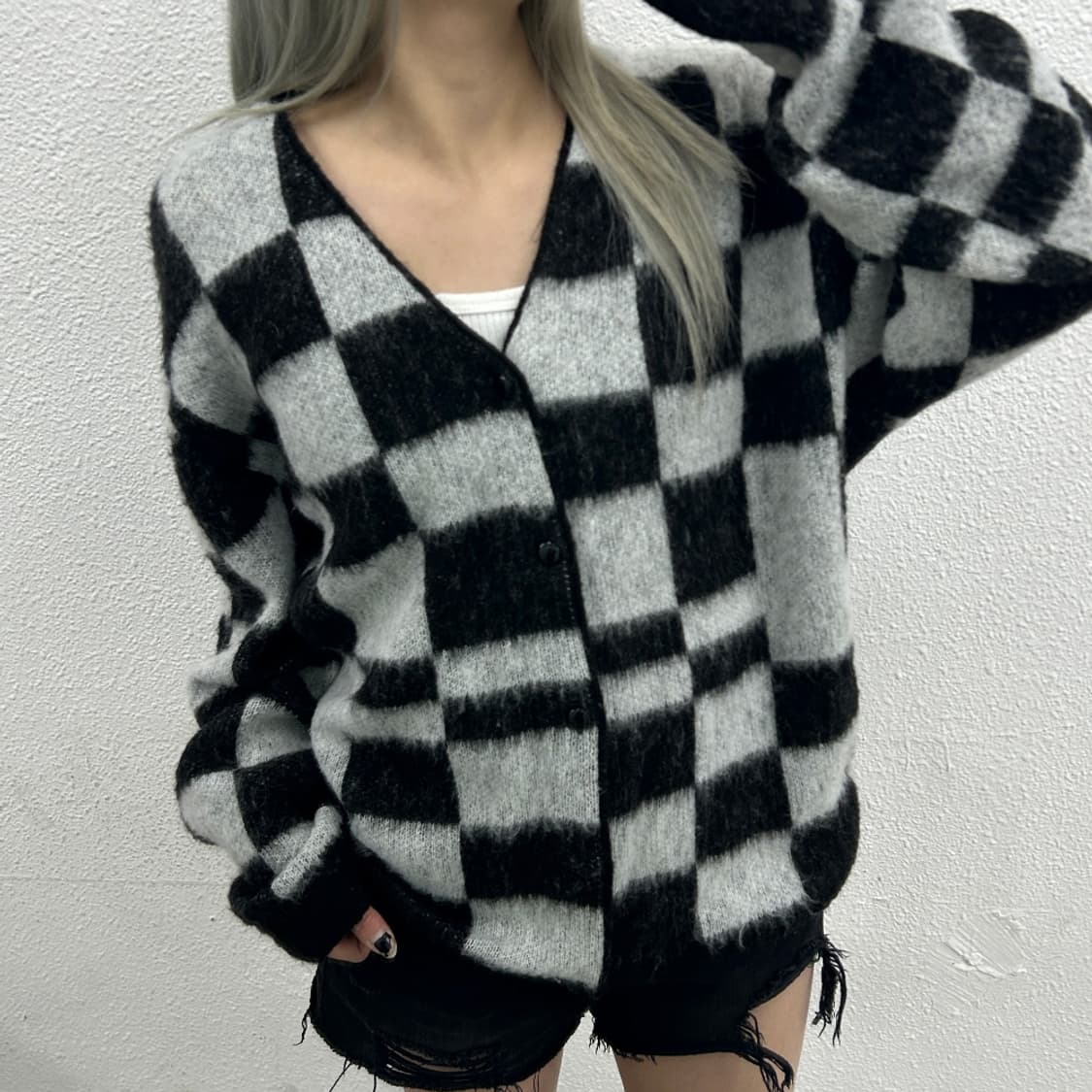 비바스튜디오 체커보드 니트 가디건 M 상품이미지1