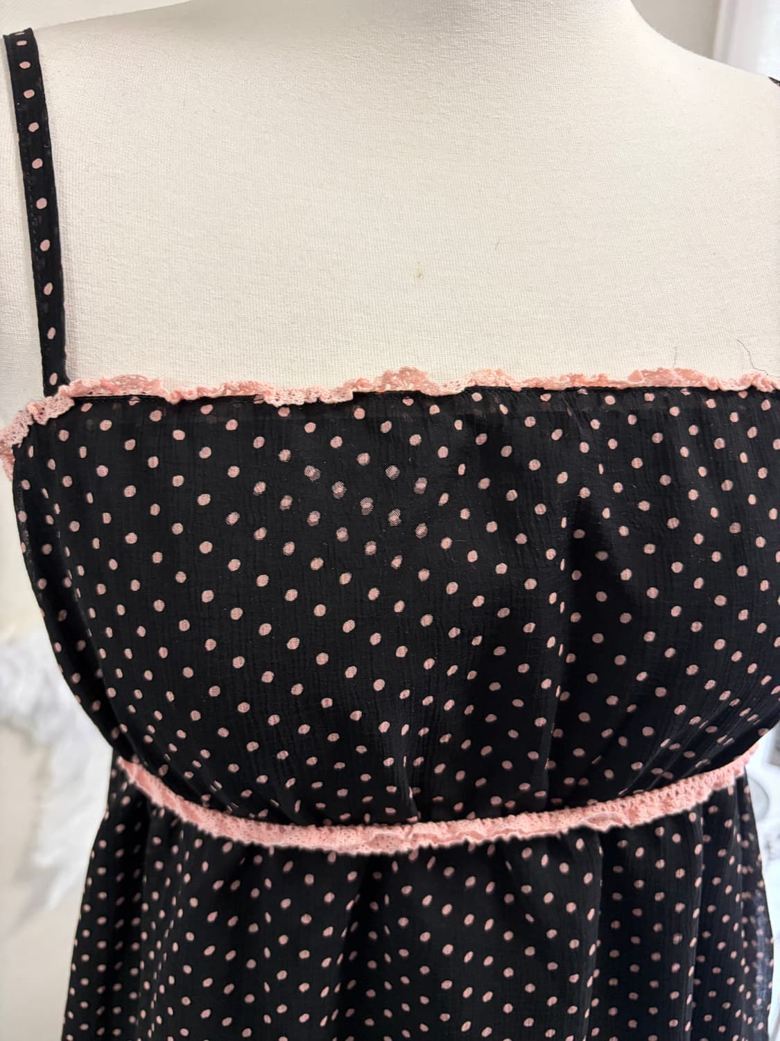 빈티지 도트 핑크 레이스 나시  상품이미지4