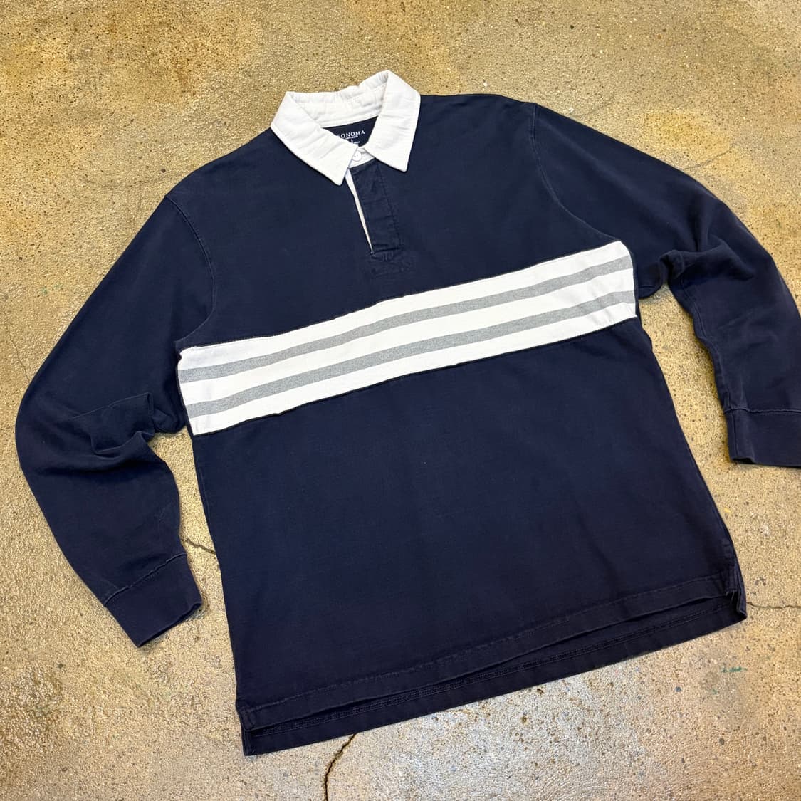 미국 빈티지 소노마 헤비코튼 스트라이프 배색 럭비티 상품이미지2