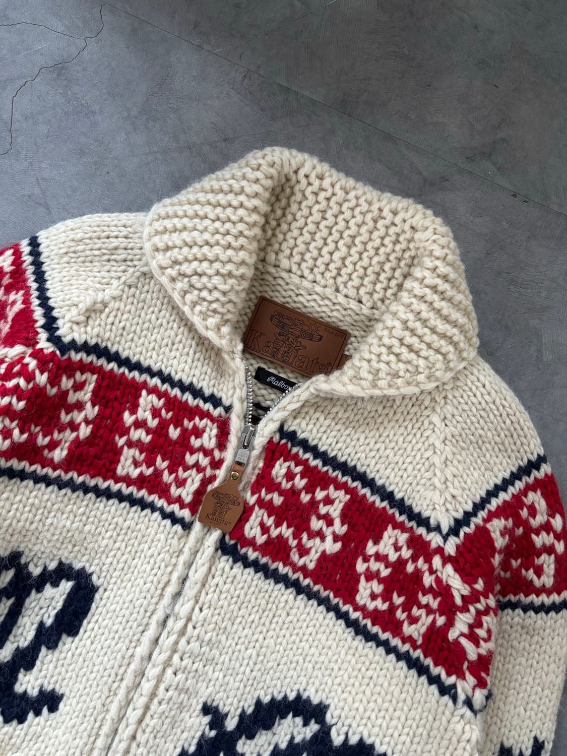 Kanata 카나타 x 말본 아이보리 노르딕패턴 울 카라 집업 상품이미지6