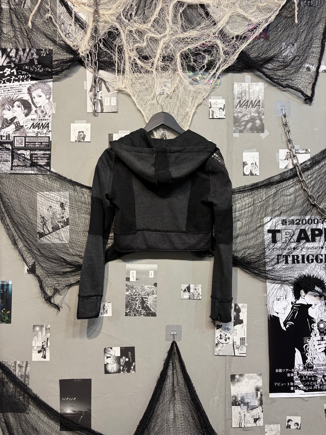 Gothic Stud Distressed Crop Hoodie zip  상품이미지4