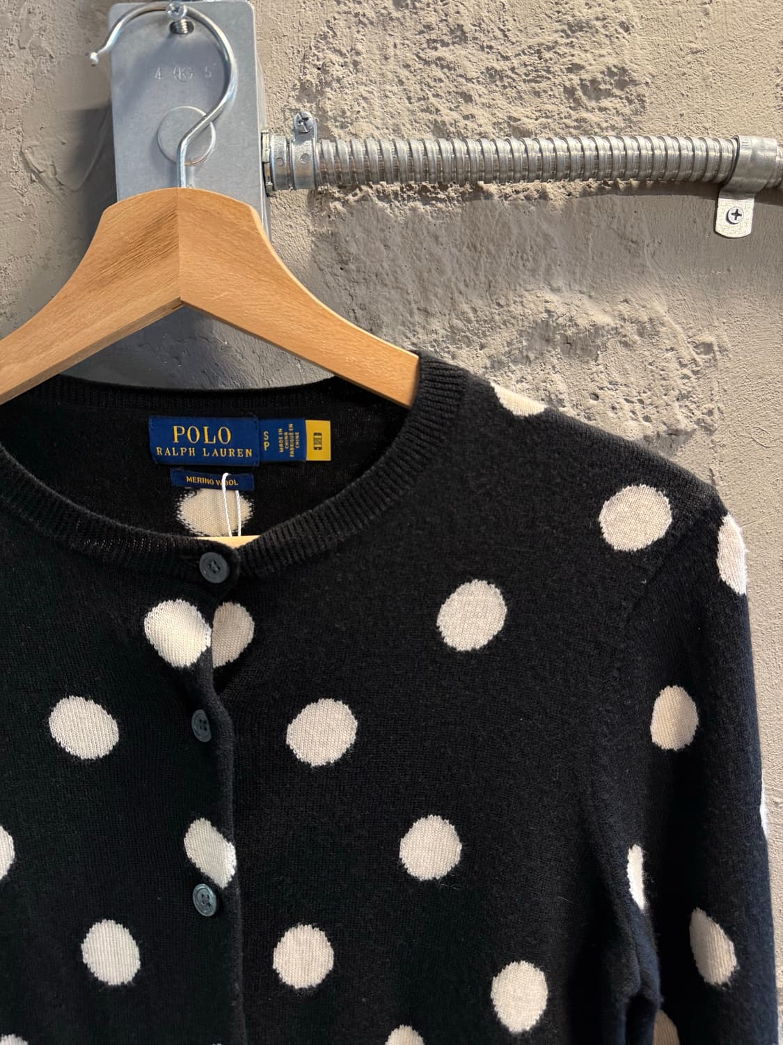 폴로 랄프로렌 크롭 폴카 도트 메리노울 가디건 블랙 S 상품이미지3