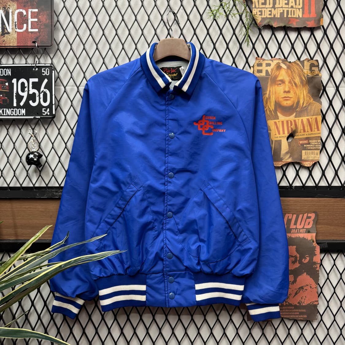 90s USA VINTAGE 코치 자켓 후면 빅프린팅 포인트 블루 상품이미지1