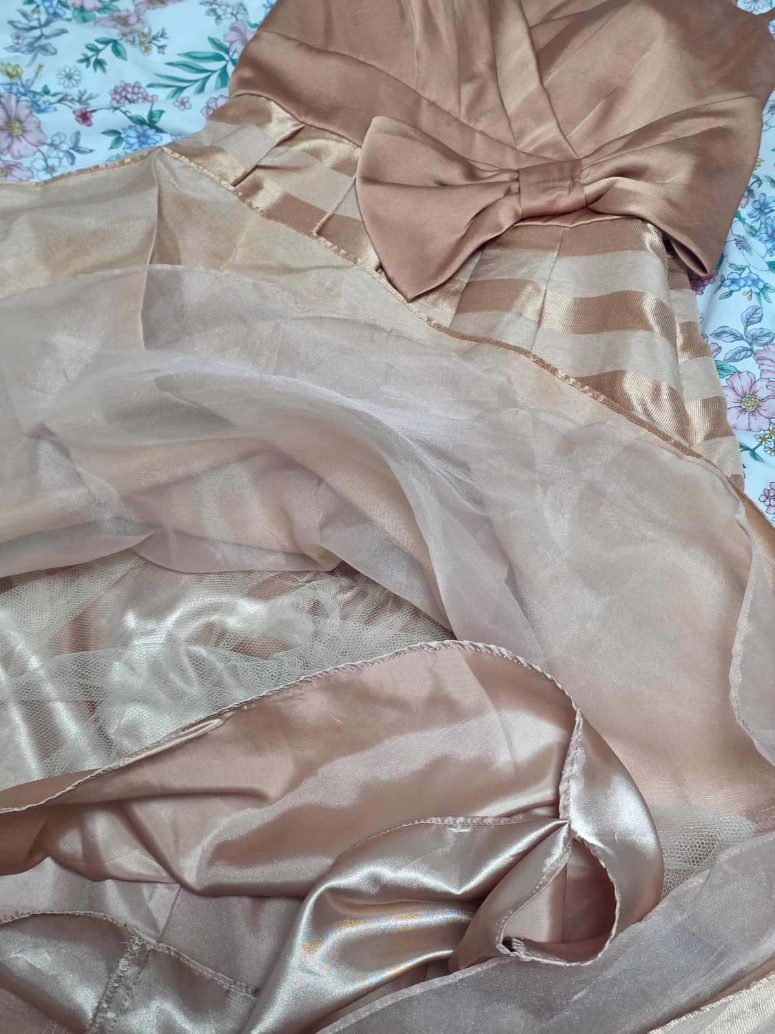 일본빈티지)빅리본 골드오렌지브라운 스트라이프 코르셋 새틴파티걸드레스 상품이미지6