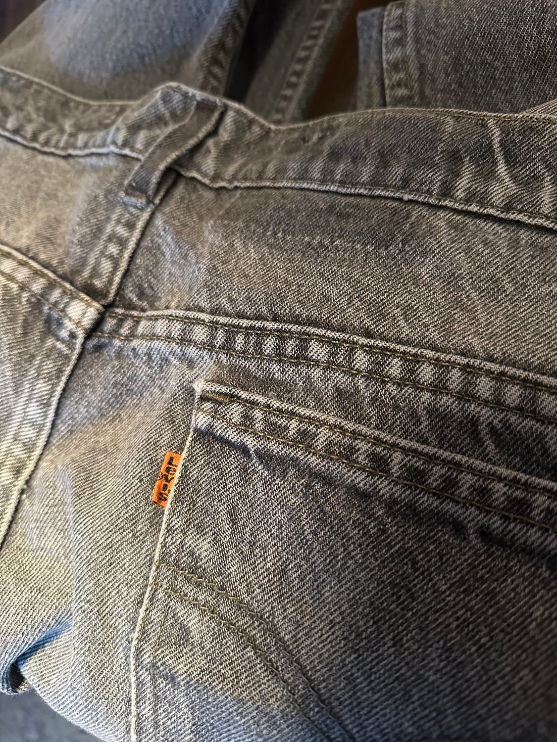 90s USA 빈티지 리바이스 517 오렌지탭 흑청 블랙진 부츠컷 데님 상품이미지5