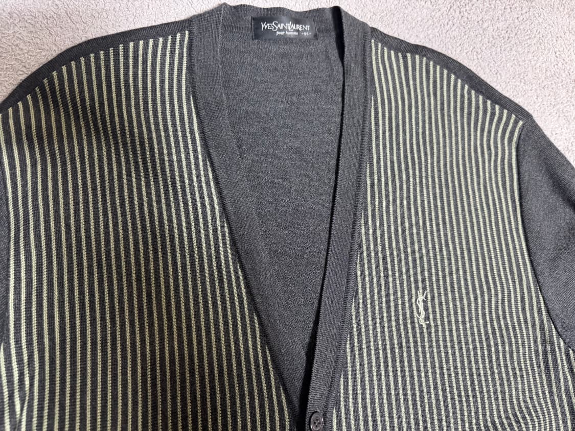 YSL 생로랑 그레이/그린 스트라이프 울 니트 가디건 상품이미지2