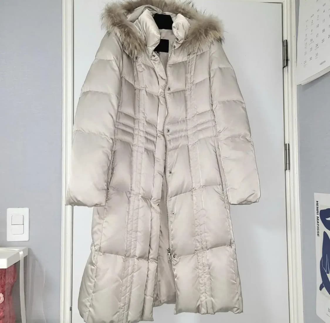 일본 수입 실크 롱패딩 연핑크베이지 상품이미지1