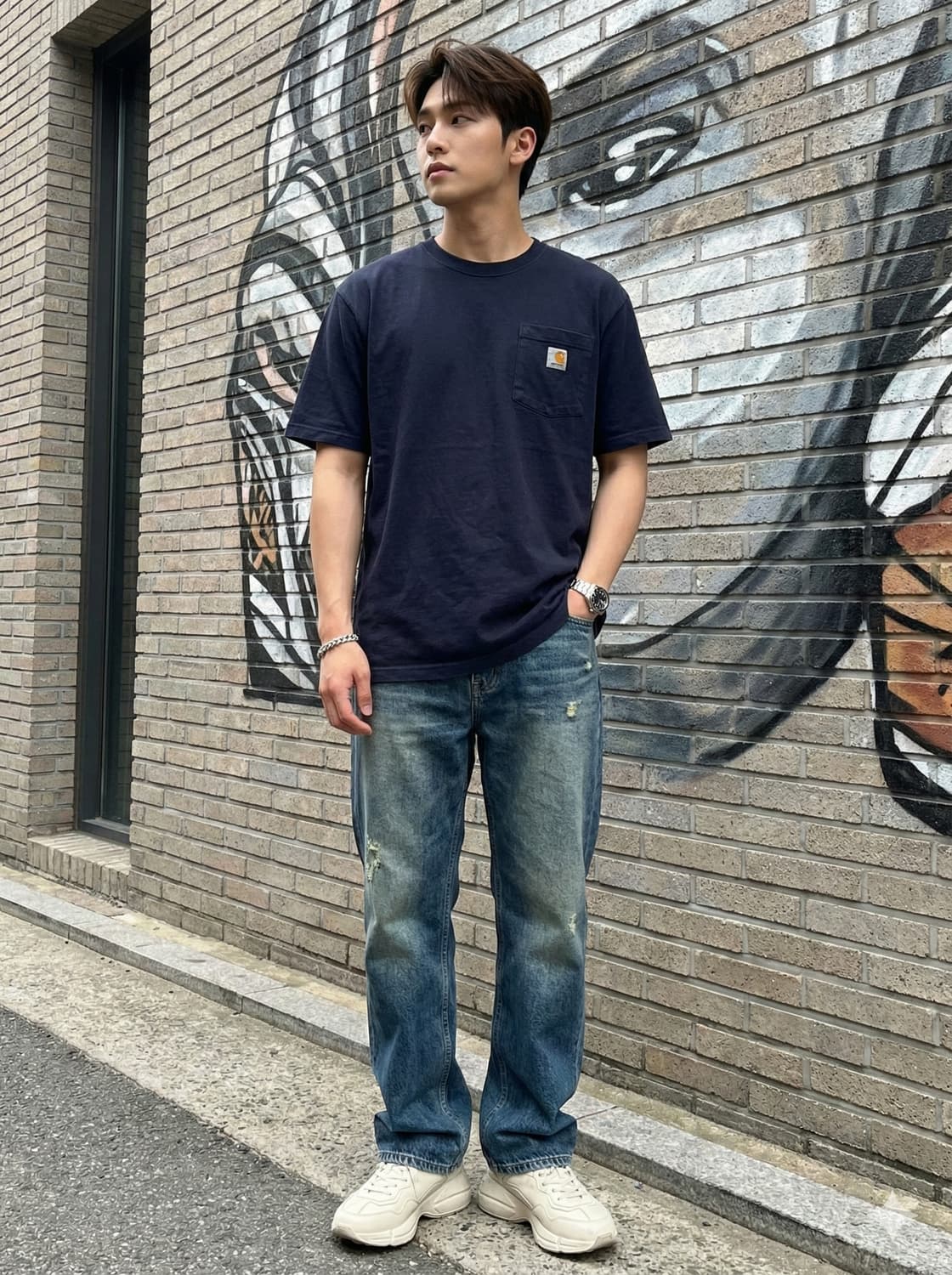 칼하트 포켓 반팔 티셔츠 네이비_S 상품이미지1