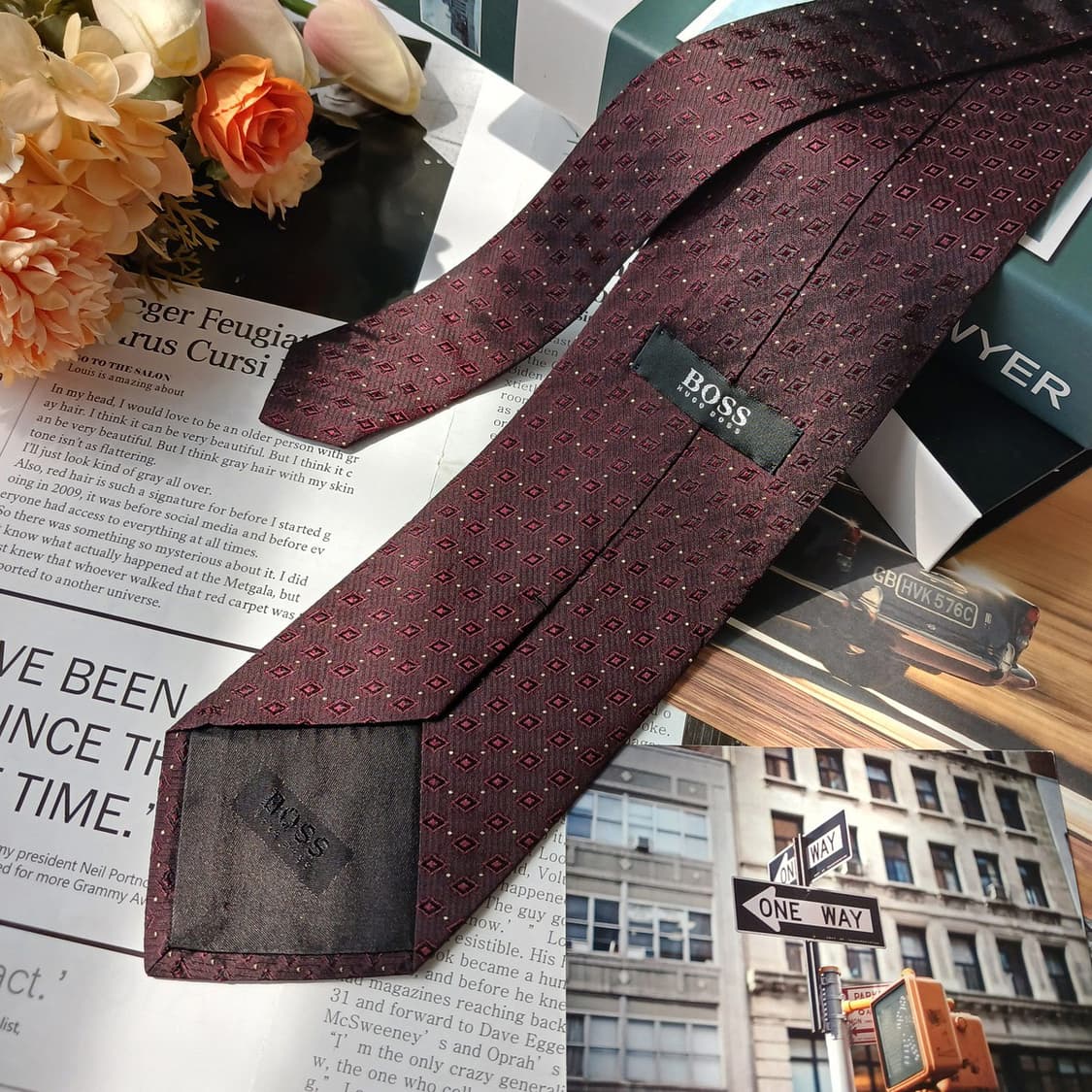 휴고보스 실크 와인 패턴 넥타이 9cm A+등급 E870
 상품이미지4