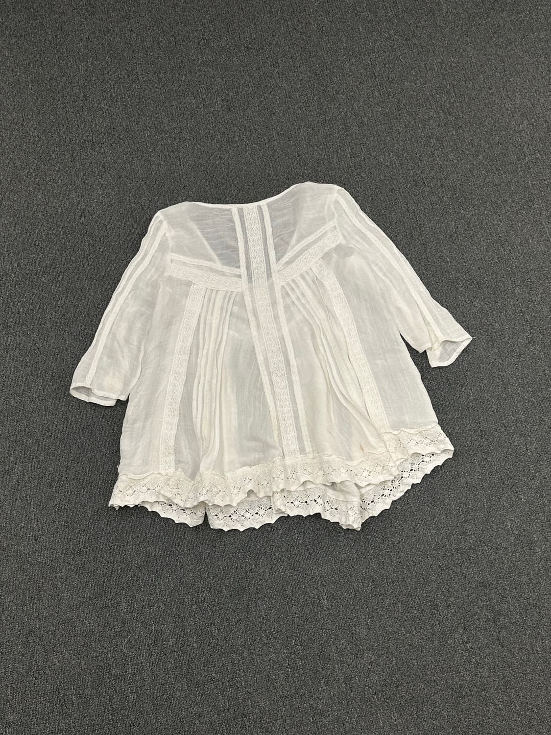 OS)Japanese vintage 여성 레이스 디테일 화이트 블라우스 상품이미지4