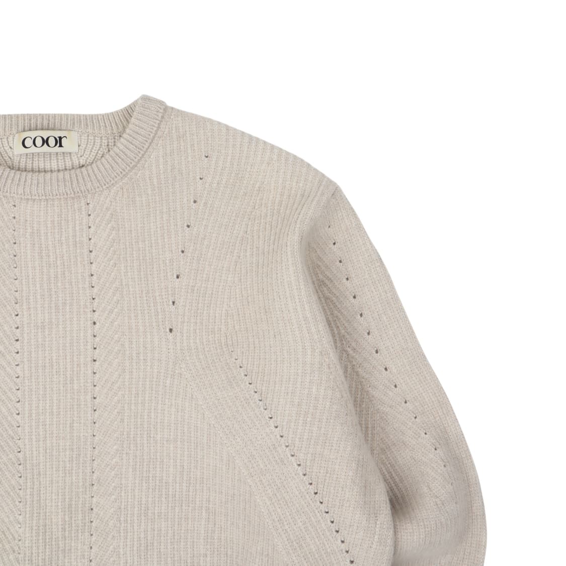 Coor 쿠어 투톤 펀칭 크루넥 니트 스웨터 상품이미지3