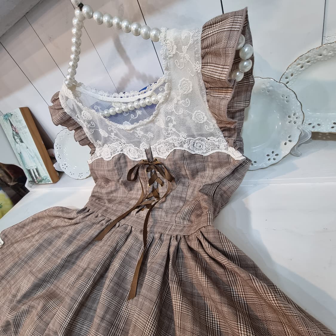 리즈리사 체크 레이스 리본 원피스 상품이미지7