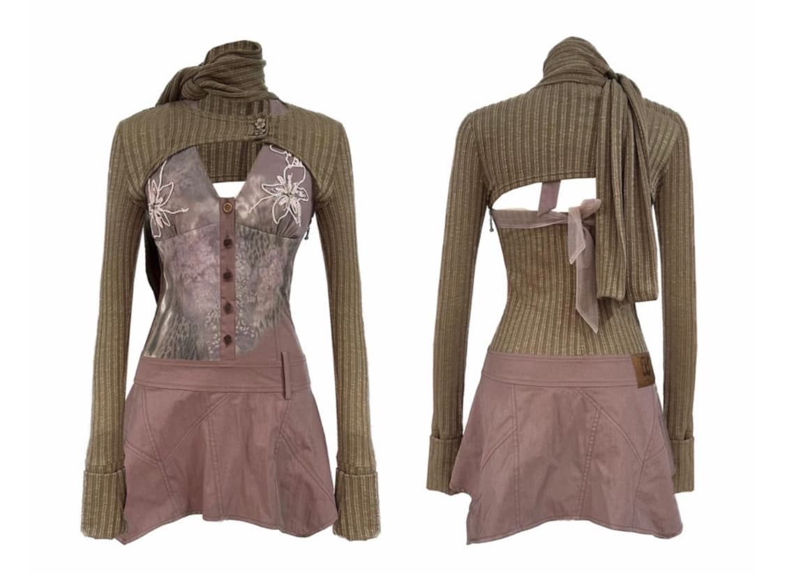 OPEN AESTHETIC 원피스 자수 비즈 프린트 미니 드레스 상품이미지3