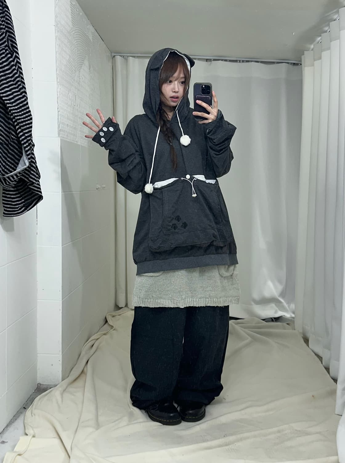 무채색 그레이 네코 니혼진 너드 모리 코디세트 상품이미지2