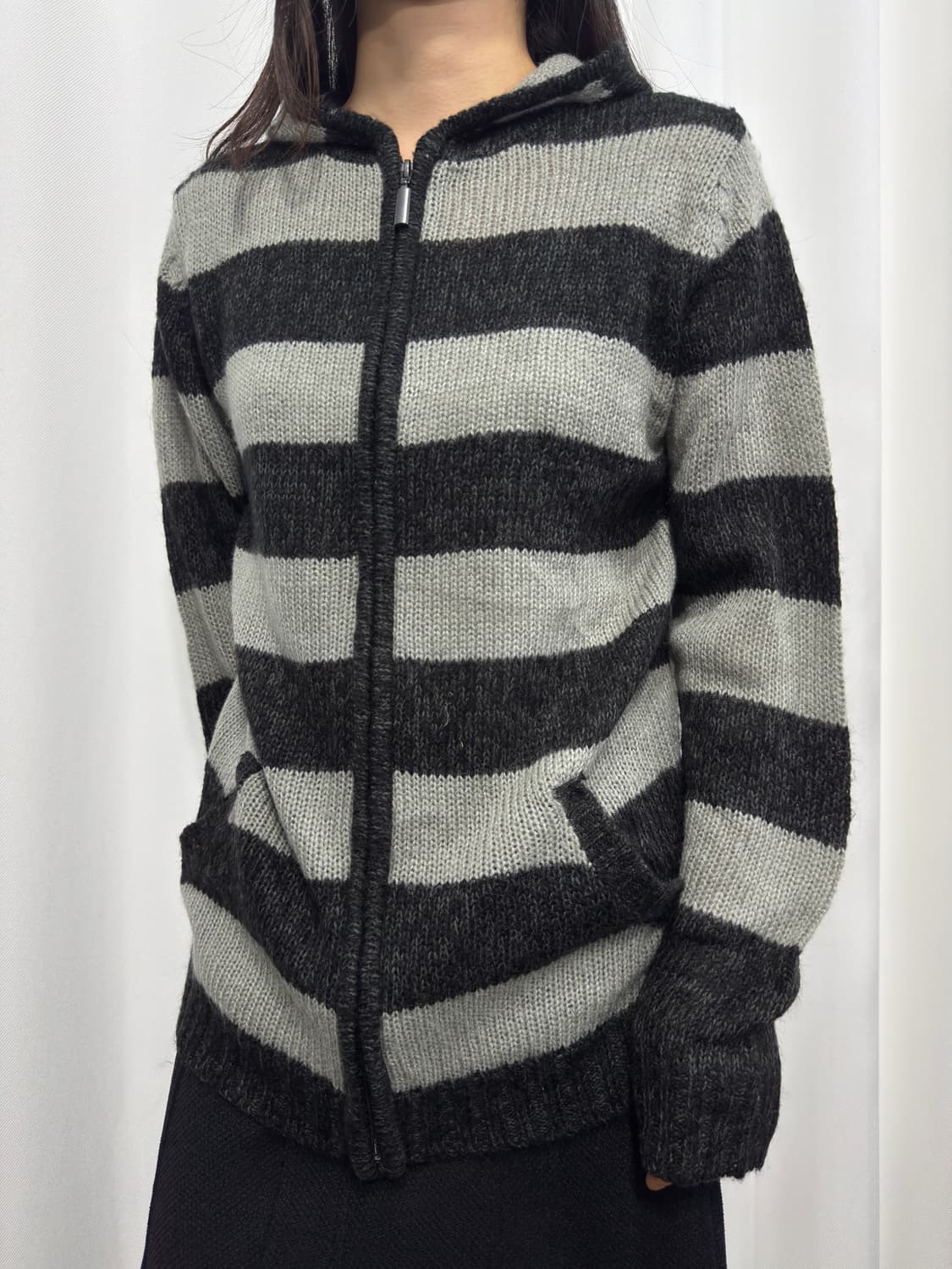chami chami stripe knit hood zipup 상품이미지2