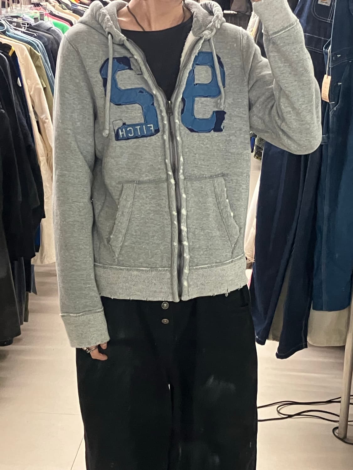 아베크롬비 그레이 데미지 후드집업 L 상품이미지6