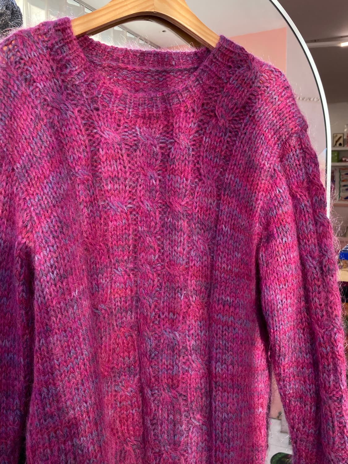 빈티지 울 핑크 꽈배기 니트 상품이미지3