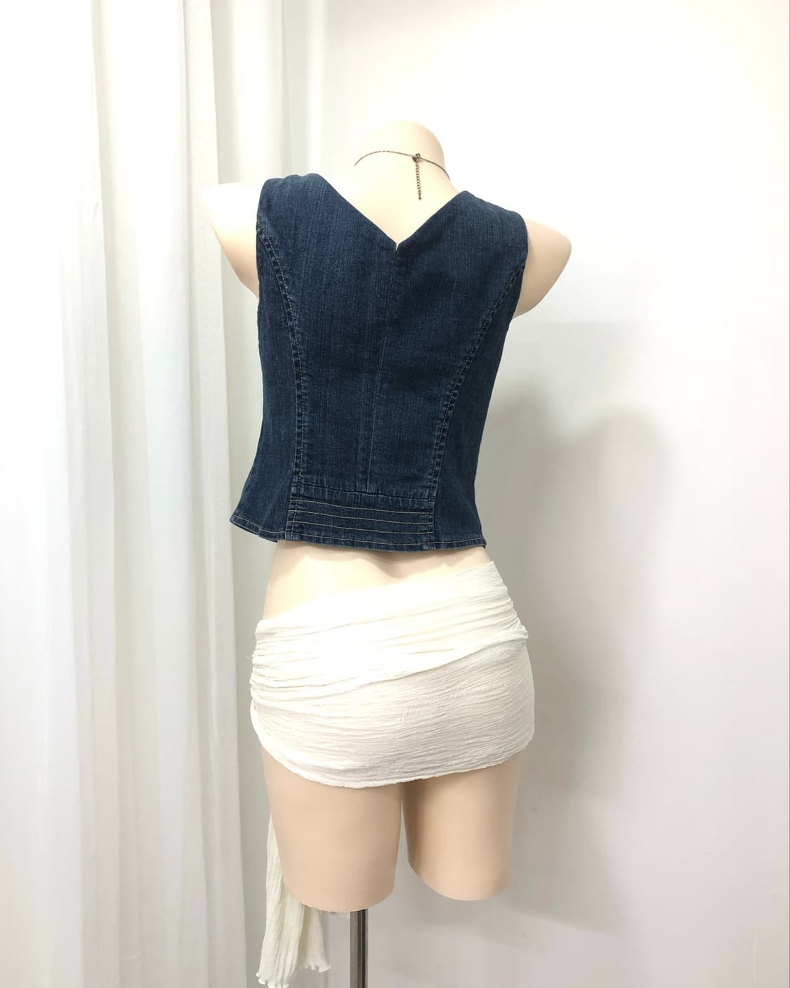 gold button asymmetrical zip denim vest 상품이미지4