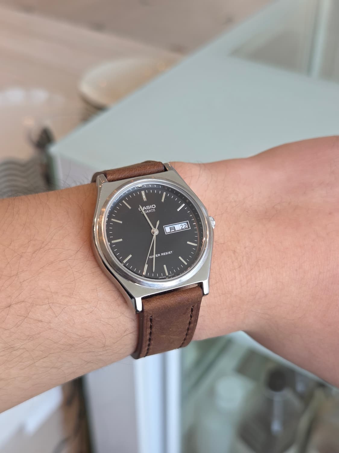 카시오 시계 MTP-1240DJ +갈색 소가죽 스트랩 상품이미지1