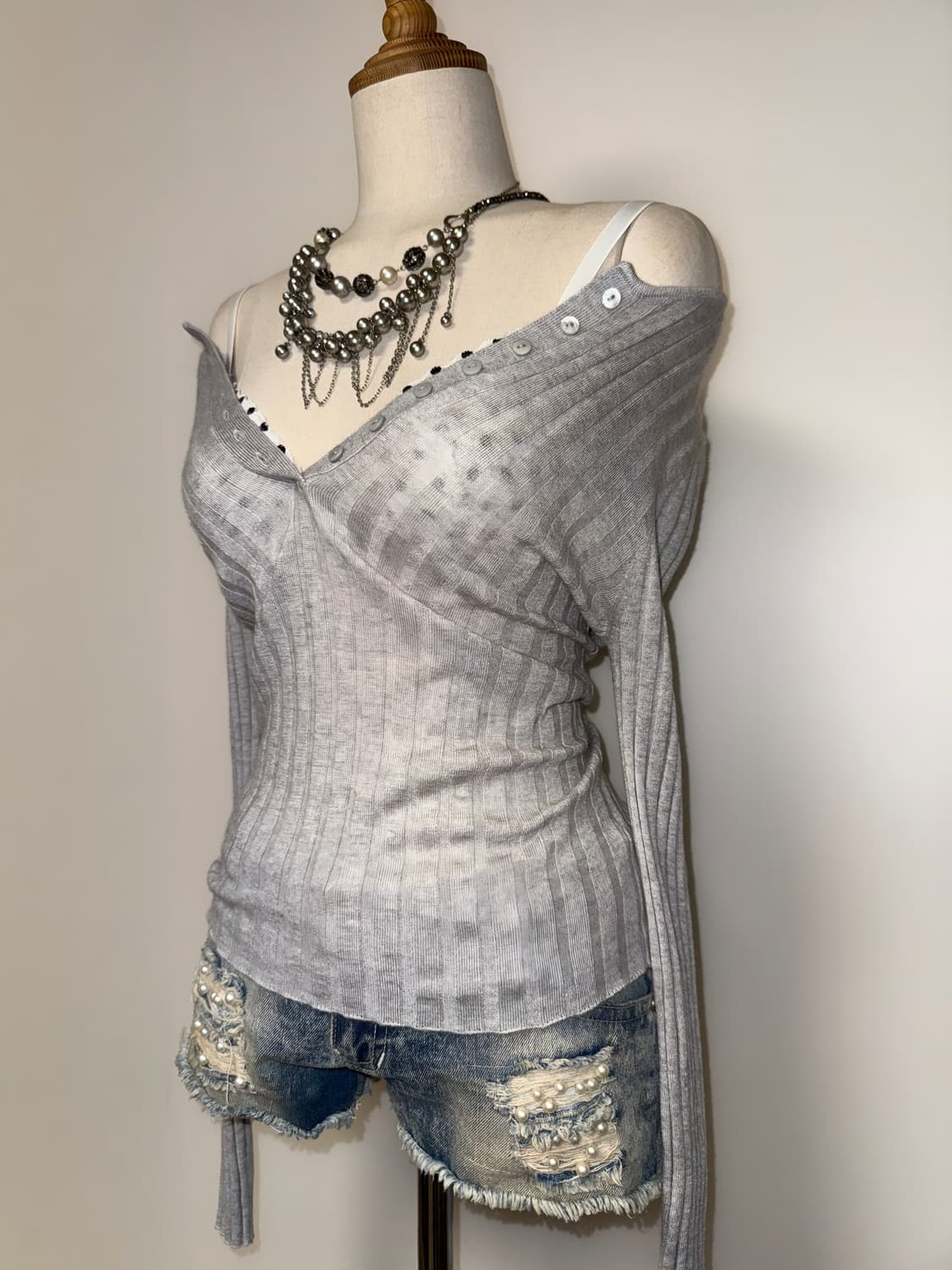 섹시 그레이 골지니트 갸루탑 상품이미지3