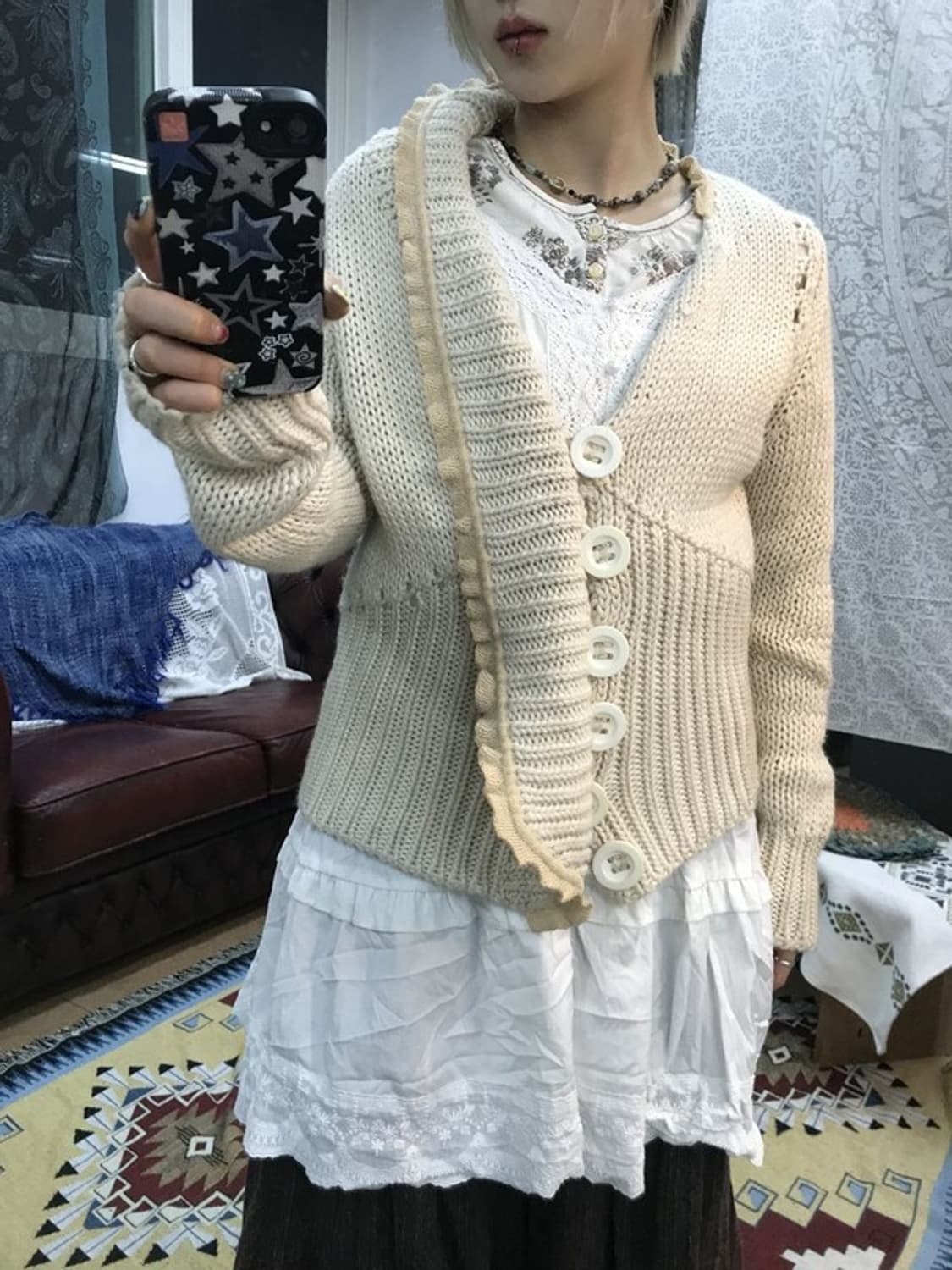 제페니즈 빈티지 언발 숄카라 니트 가디건 상품이미지2