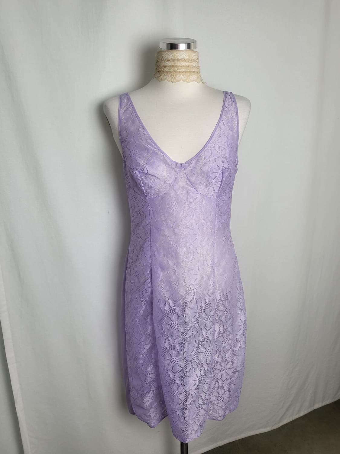 빈티지 뮤트 퍼플 레이스 슬립 원피스 상품이미지2