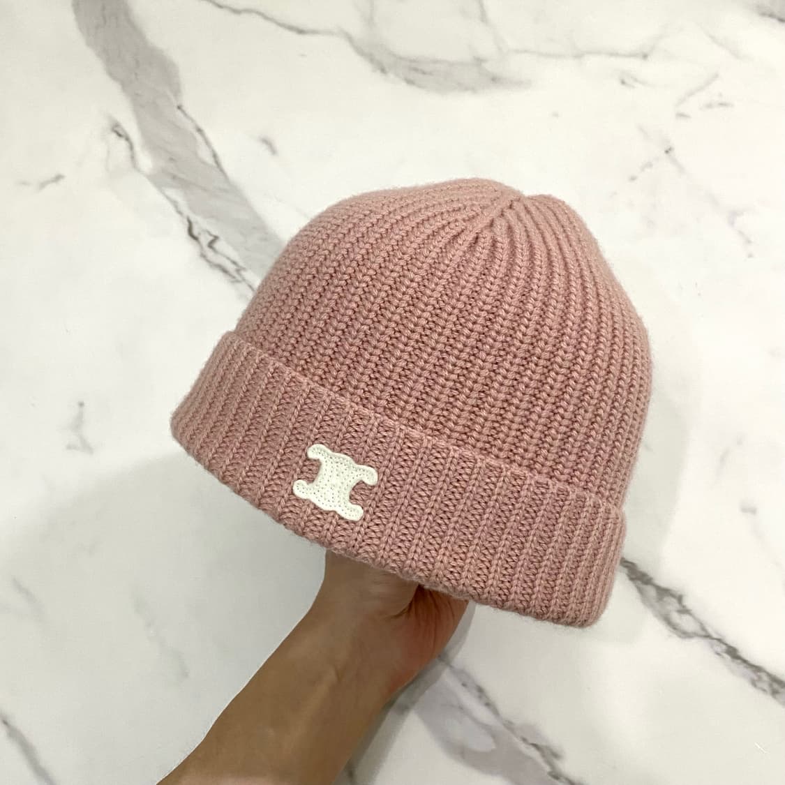 거의새것 셀린느 트리오페 로고 캐시미어 비니 핑크 상품이미지3