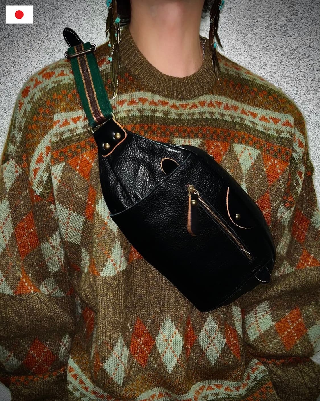 JPN 일본 빈티지 리얼 카우레더 소가죽 힙색 크로스백 상품이미지1