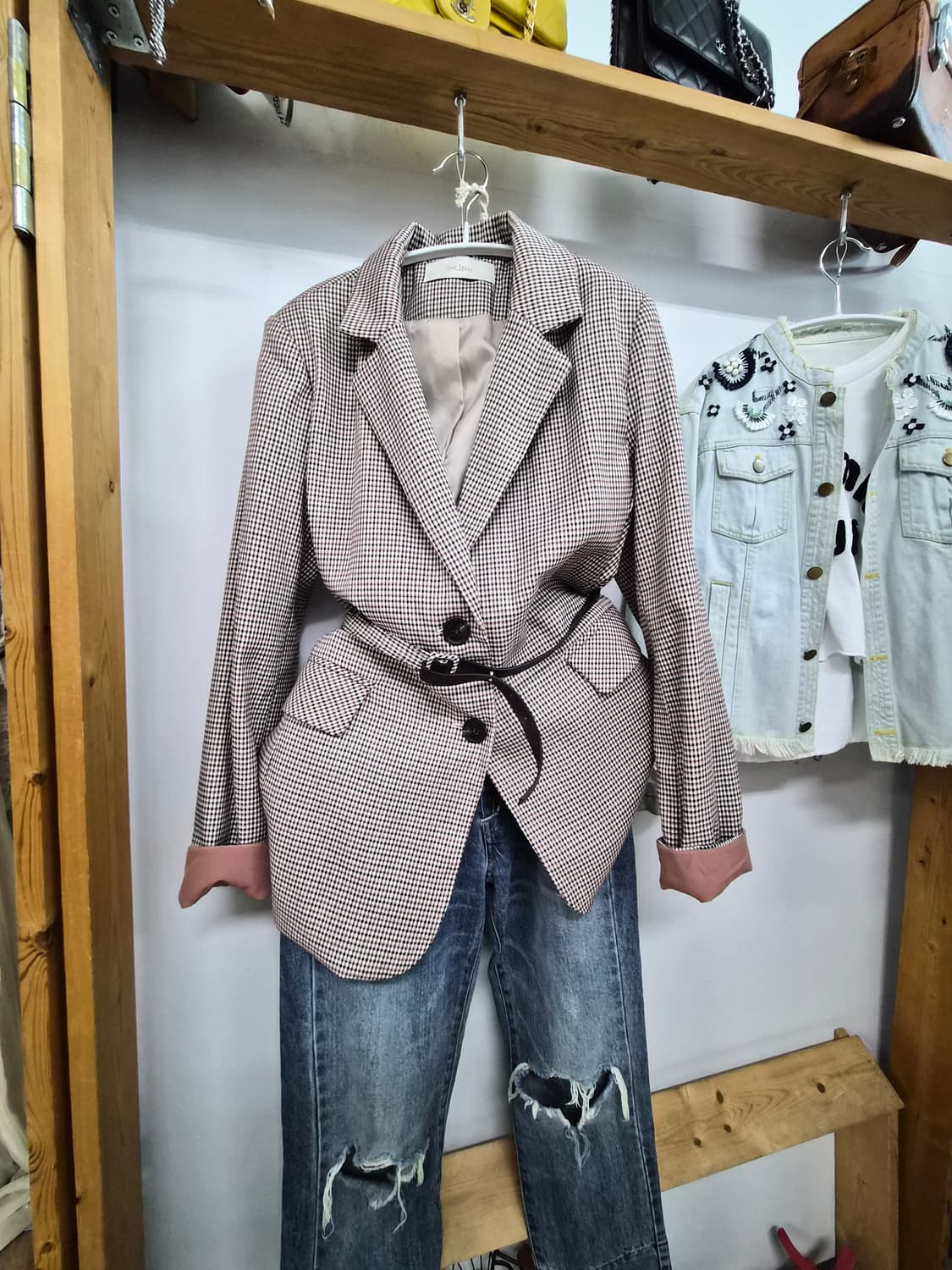 더 아이잗 체크벨트 롱자켓 상품이미지1