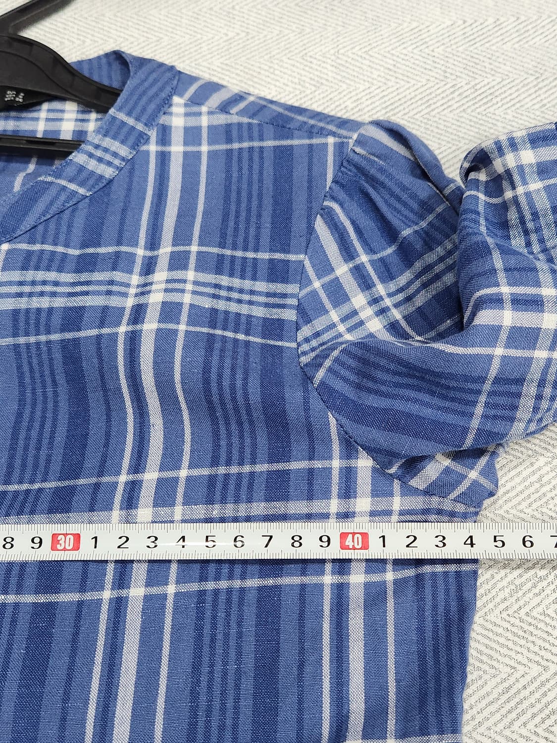 [S] 자라 린넨 블루 체크 롱원피스 벌룬 소매 상품이미지8