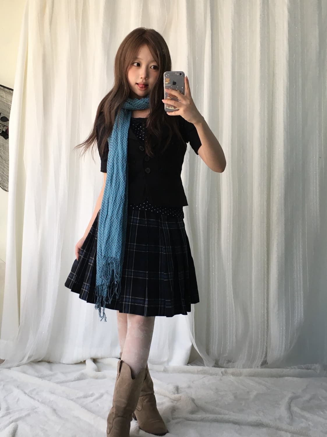 빈티지 네이비 도트 체크 니혼진 프레피 코디세트 상품이미지2