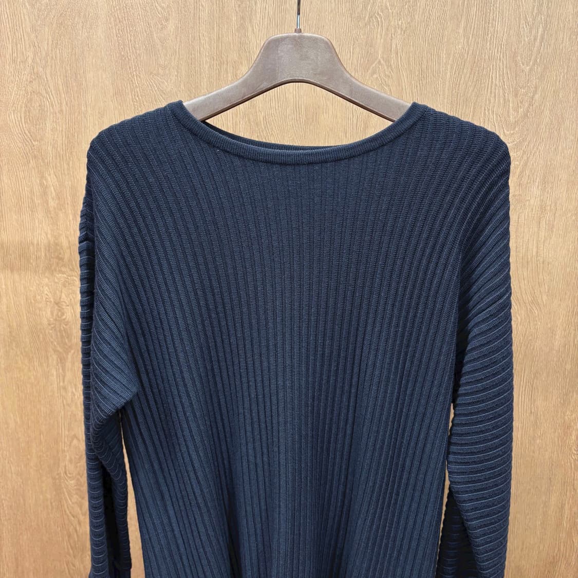 시스템 라운드넥 긴팔 골지 롱 니트 사이드 슬릿 디테일 루즈핏 네이비 상품이미지4