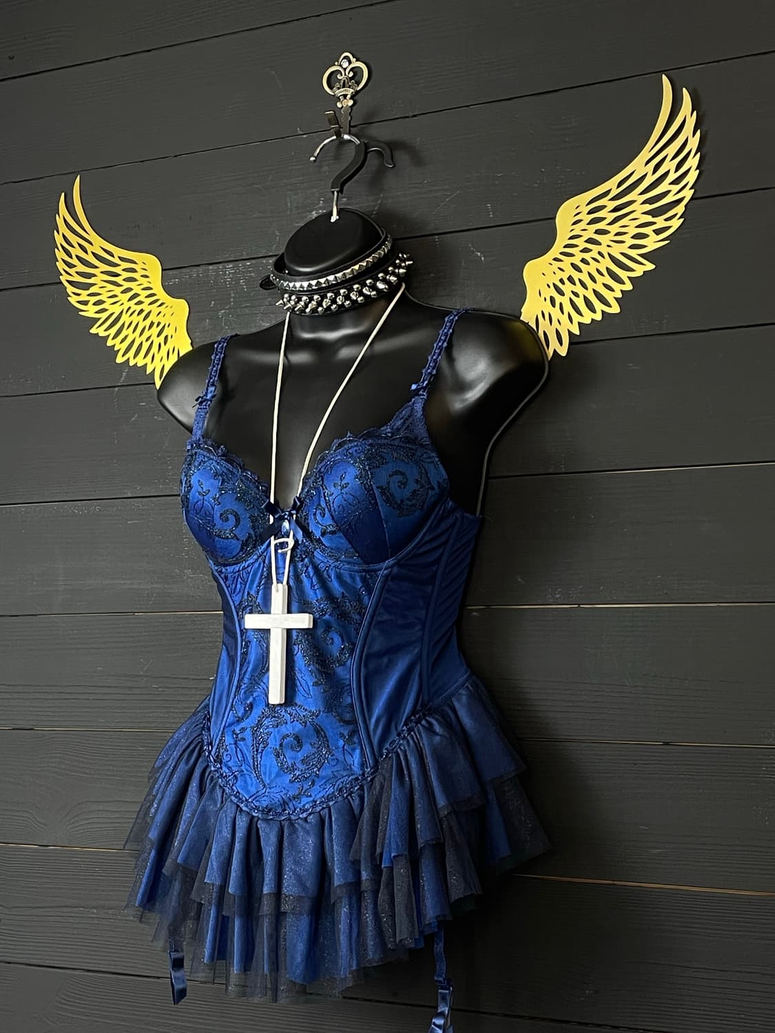 EBLIN 펑크 고스 고딕 레이스 블루 코르셋 탑 상품이미지2