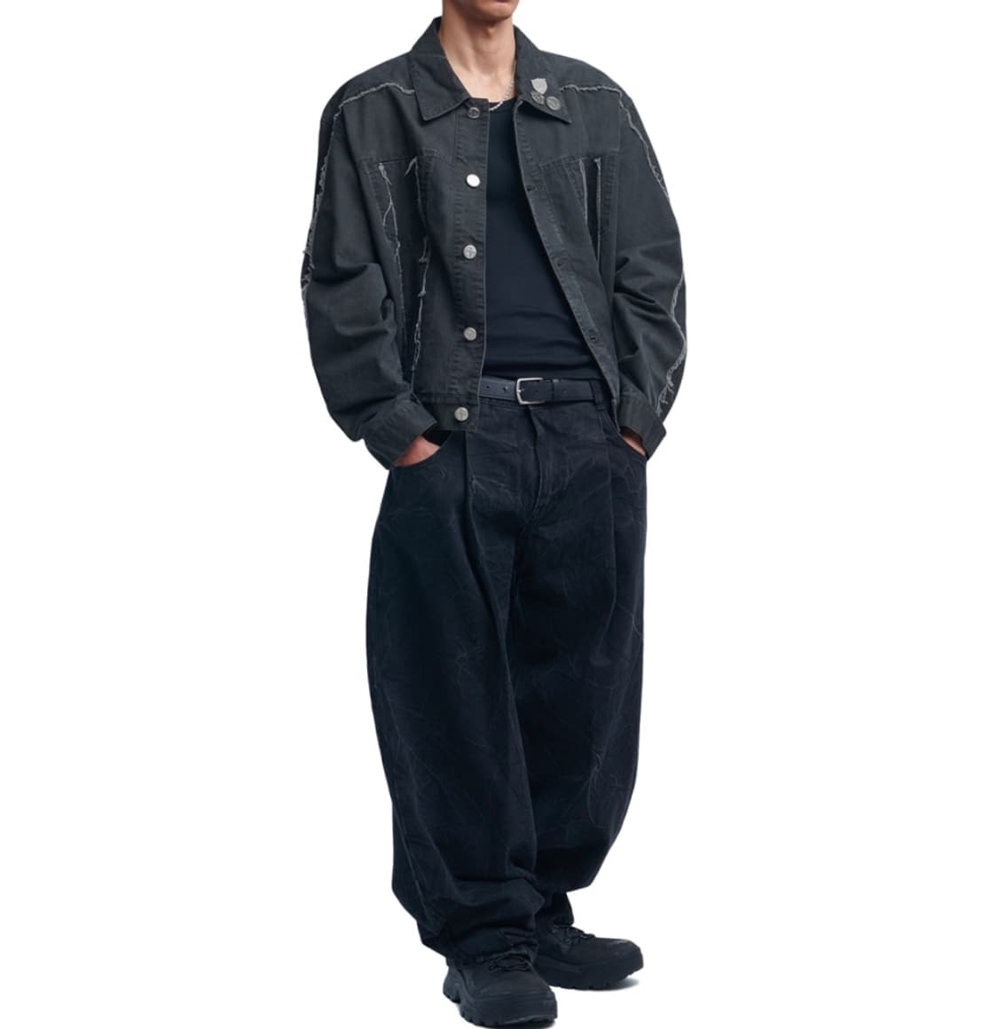 노메뉴얼 25ss B.D 워시드 와이드 흑청 데님 팬츠 L 상품이미지3
